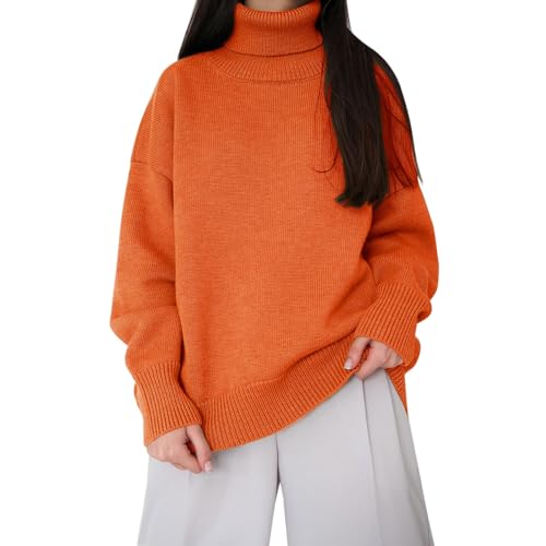 Cihdmfb Rollkragenpullover Damen Elegante Einfarbrig Strickpullover Winter Rollkragen Langarm Lässiges Locker Strickpulli Stretch Pullover in Weich Feinstrick Langarm Rolli Sweater(A Orange,M) von Cihdmfb