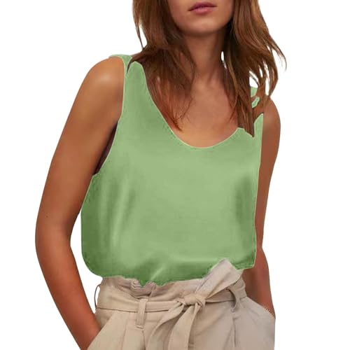 Cihdmfb Satin Tank Top Damen Ärmellose Blusentop Elegant Einfarbig Unterhemd Casual V-Ausschnitt Weste Teenager Mädchen Leichte Bequeme Cami Top Summer Solide Locker Shirt Oberteile(B Grün,XXL) von Cihdmfb