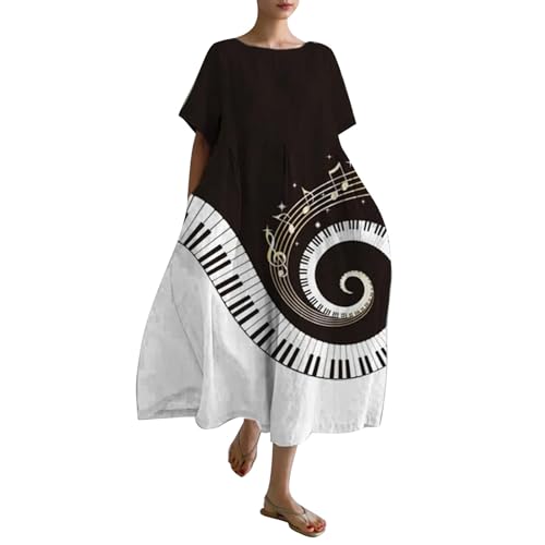 Cihdmfb Sommerkleid Damen Sommer Vintage Blumen Print Lange Blusenkleid Tunika Kleider Große Größen Rundhals 3/4 Ärmel Strandkleider Casual Sommerkleider Maxikleid Lose Freizeitkleider(K Klar,4XL) von Cihdmfb