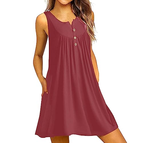 Cihdmfb Sommerkleider Damen Einfarbig Ärmellos Strandkleid Große Größen V-Ausschnitt mit Knöpfen Midikleid Locker Casual T-Shirt Kleider A-Linie Swing Tank Kleid Knielang Freizeitkleid(A RD2,5XL) Cihdmfb Sommerkleider Damen Einfarbig Ärmellos Strandkleid Große Größen V-Ausschnitt mit Knöpfen Midikleid Locker Casual T-Shirt Kleider A-Linie Swing Tank Kleid Knielang Freizeitkleid(A RD2,5XL) von Cihdmfb