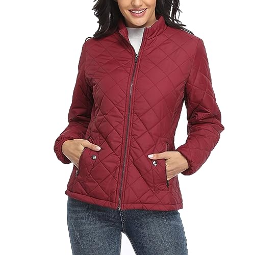 Cihdmfb Steppweste Damen Elegant Einfarbig Winter Dicke Warm Weste Leicht Stehkragen mit Reißverschluss Kurze Female Weste Gefütterte Pufferweste üBergangsweste Winterweste Mäntel(C Rot,XXL) von Cihdmfb