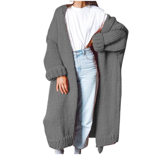 Cihdmfb Strickjacke Damen Große Größe Cardigan Winter Lang Grobstrickjacke Strickmantel Teenager Mädchen Cardigan Strickpullover Elegant Einfarbig Jacke Sweater Outerwear(A Dunkelgrau,4XL) von Cihdmfb