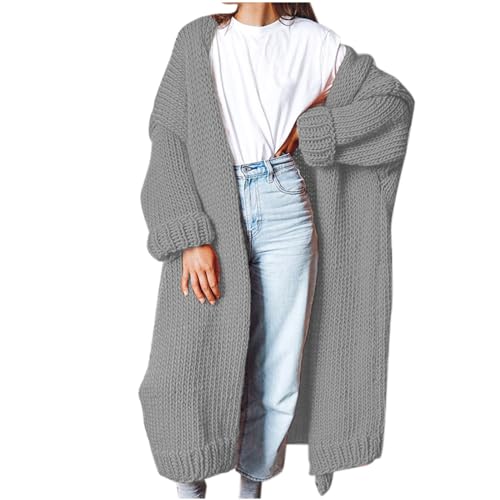 Cihdmfb Strickjacke Damen Große Größe Cardigan Winter Lang Grobstrickjacke Strickmantel Teenager Mädchen Cardigan Strickpullover Elegant Einfarbig Jacke Sweater Outerwear(A Grau,S) von Cihdmfb