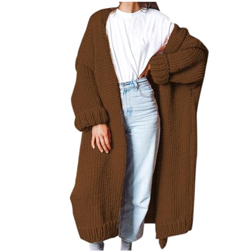 Cihdmfb Strickjacke Damen Große Größe Cardigan Winter Lang Grobstrickjacke Strickmantel Teenager Mädchen Cardigan Strickpullover Elegant Einfarbig Jacke Sweater Outerwear(A Kaffee,4XL) von Cihdmfb