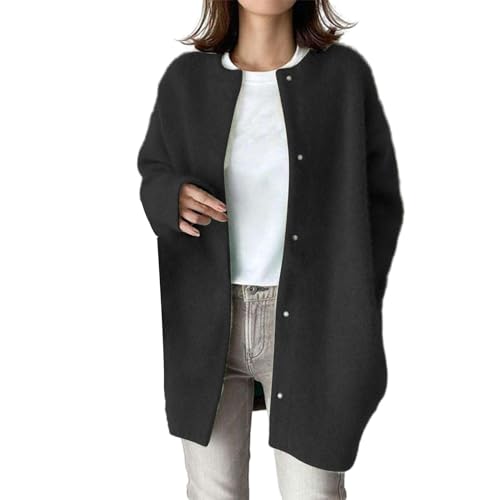 Cihdmfb Strickjacke Damen Mode Rundhals Langarm Open Front mit Knopf Strickcardigan Strickmantel Elegant Einfarbig Knopf Offene Gestrickte Cardigan Strickpullover Casual Sweater Outwear(A Schwarz,XL) von Cihdmfb