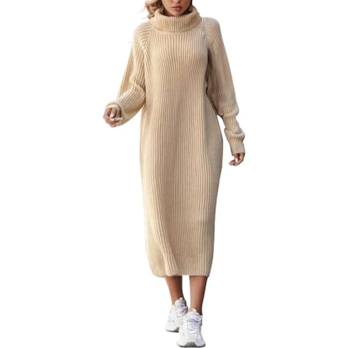 Cihdmfb Strickkleid Damen Langarm Grobstrick Pulloverkleid Mit Rollkragen Minikleid Winterkleid Hohe Elastizität Pulloverkleid Winter Einfarbig Langarm Kleider Strick(J Weiß,L) von Cihdmfb