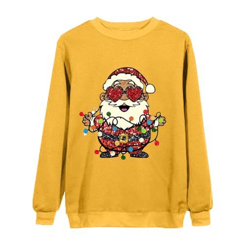 Cihdmfb Sweatshirt Damen Weihnachten Santa Brief Print Lustig Weihnachtspullover Teenager Mädchen Rundhals Langarm Weihnachts Xmas Pullover Weihnachtspulli Sweat Oberteile Tops(B Gelb,L) von Cihdmfb