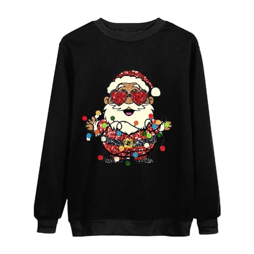 Cihdmfb Sweatshirt Damen Weihnachten Santa Brief Print Lustig Weihnachtspullover Teenager Mädchen Rundhals Langarm Weihnachts Xmas Pullover Weihnachtspulli Sweat Oberteile Tops(B Schwarz,3XL) von Cihdmfb