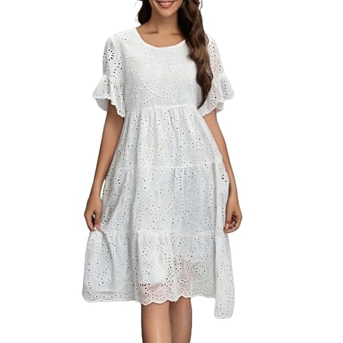 Cihdmfb Tank Kleider Damen Elegant Einfarbig Ärmellose Sommerkleid Casual V-Ausschnitt Aushöhlen Midikleid Blusenkleid Große Größen Locker Strandkleider Leicht und Luftig Wickelkleider(Weiß,XXL) von Cihdmfb