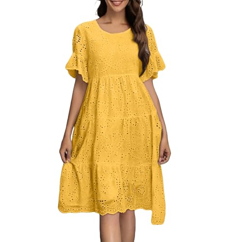 Cihdmfb Tank Kleider Damen Elegant Einfarbig Ärmellose Sommerkleid Casual V-Ausschnitt Aushöhlen Midikleid Blusenkleid Große Größen Locker Strandkleider Leicht und Luftig Wickelkleider(Gelb,M) von Cihdmfb