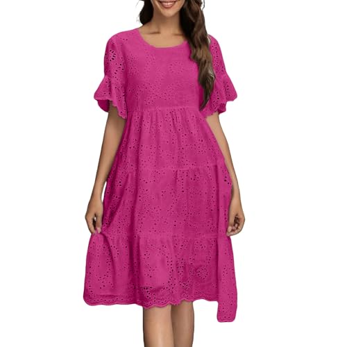 Cihdmfb Tank Kleider Damen Elegant Einfarbig Ärmellose Sommerkleid Casual V-Ausschnitt Aushöhlen Midikleid Blusenkleid Große Größen Locker Strandkleider Leicht und Luftig Wickelkleider(Hot Rosa,M) von Cihdmfb