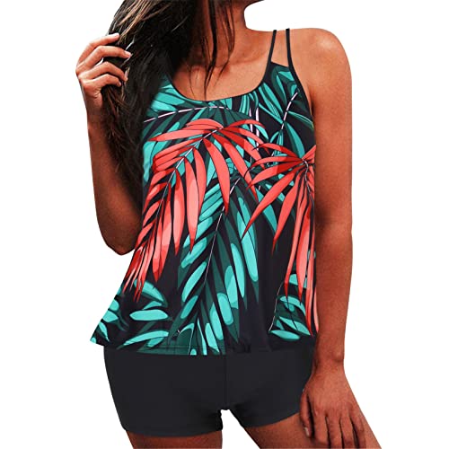 Cihdmfb Tankini Damen Bauchweg Bademode Set Zweiteilig Badeanzug Damen Große Größe Badeanzüge Tankinis Tankini mit Hotpants Badebekleidung Zweiteilig mit Vintage Blumen-Muster(C Grün,3XL) von Cihdmfb