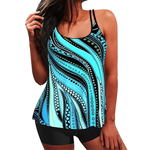 Cihdmfb Tankini Damen Bauchweg Bademode Set Zweiteilig Badeanzug Damen Große Größe Badeanzüge Tankinis Tankini mit Hotpants Badebekleidung Zweiteilig mit Vintage Blumen-Muster(C Mintgrün,3XL) von Cihdmfb