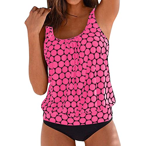 Cihdmfb Tankini Damen Push up Zweiteilig Badeanzug Bauchweg Bademode Set Bauch Weg Tankini Oberteile Gepolsterte mit Badeshorts-Sets Elegant Sommer Strandmode Badeanzug für Damen(G Heißes Rosa,M) von Cihdmfb