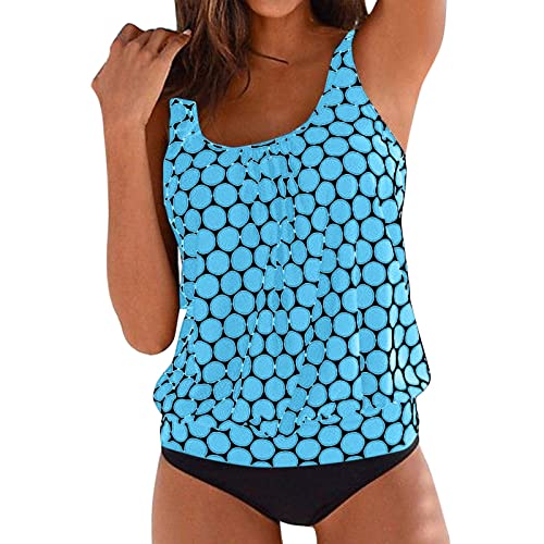 Cihdmfb Tankini Damen Push up Zweiteilig Badeanzug Bauchweg Bademode Set Bauch Weg Tankini Oberteile Gepolsterte mit Badeshorts-Sets Elegant Sommer Strandmode Badeanzug für Damen(G Himmelblau,XXL) von Cihdmfb