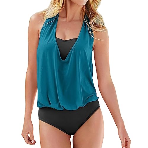 Cihdmfb Tankini Damen Push up Zweiteilig Badeanzug Bauchweg Bademode Set Bauch Weg Tankini Oberteile Gepolsterte mit Badeshorts-Sets Elegant Sommer Strandmode Badeanzug für Damen(K A,S) von Cihdmfb