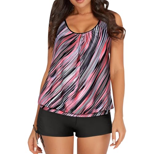 Cihdmfb Tankini Damen Set Elegant Einfarbig U-Ausschnitt Badeanzüge Push Up Bauchweg Zweiteiler Badeanzug Bademode Tankini Oberteil und High Waist Bikinihose Swimsuit Strandkleidung(C A05,M) von Cihdmfb