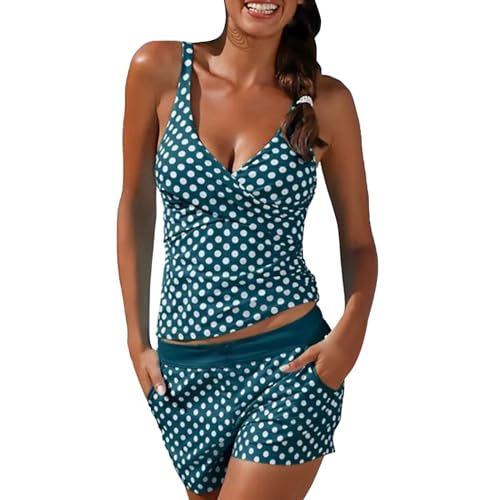 Cihdmfb Tankinis Set Damen Sommer Polka Dot Druck Bauchweg Badeanzug Push Up Bademode Set Tankini Oberteil mit Badeshorts Zweiteiliger Badeanzüge Strandmode Stretch Taille Swimsuit(B B,L) von Cihdmfb