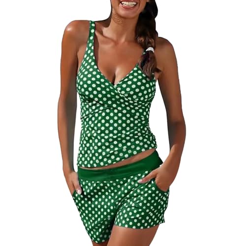 Cihdmfb Tankinis Set Damen Sommer Polka Dot Druck Bauchweg Badeanzug Push Up Bademode Set Tankini Oberteil mit Badeshorts Zweiteiliger Badeanzüge Strandmode Stretch Taille Swimsuit(B F,XL) von Cihdmfb