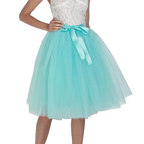 Cihdmfb Tüllrock Damen 50er Rockabilly Tutu Rock Klassisch Elastisch Hohe Taille Petticoat Unterrock Ballett Blase Petticoat Tuturock Tütü Minirock Reifrock Kleid Tüll Underskirt(D Himmelblau) von Cihdmfb