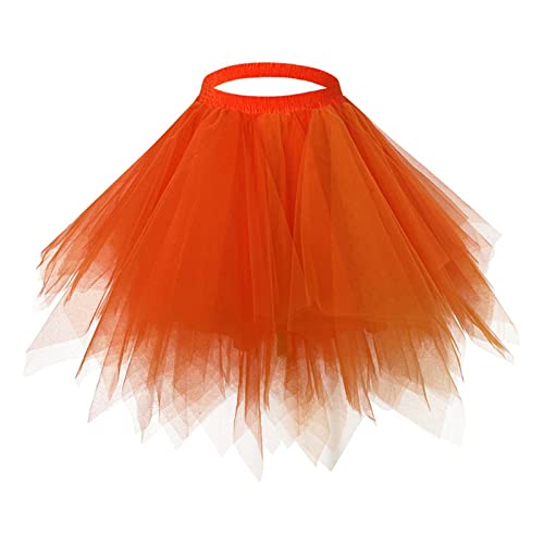 Cihdmfb Tüllrock Damen Retro 50er Tütü Rock Kurz Ballett Unterrock Crinoline Petticoat Tutu Karneval Kostüm Damen Einfarbig Puffy Tüllrock Tütü Röcke Tüll Petticoat(D Orange,XXL) von Cihdmfb