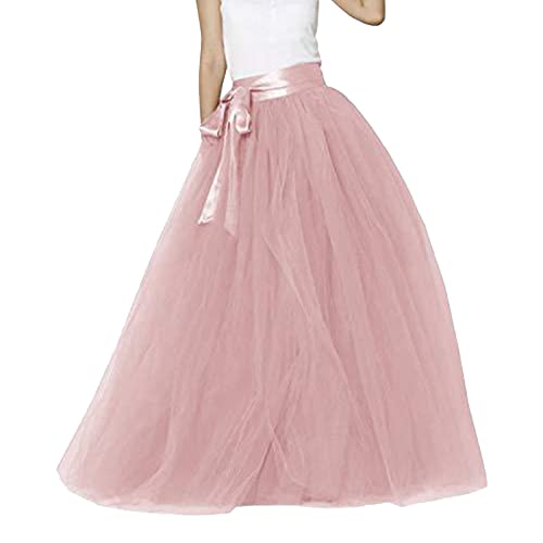 Cihdmfb Tüllrock Damen Retro 80er Puffy Tütü Röcke Tüll Petticoat Damen Lange Tütü Rock Tutu Röcke Hohe Taille Elastische Petticoat Tüllrock Party Rockabilly Tüll Rock Maxirock(A D,Einheitsgröße) von Cihdmfb