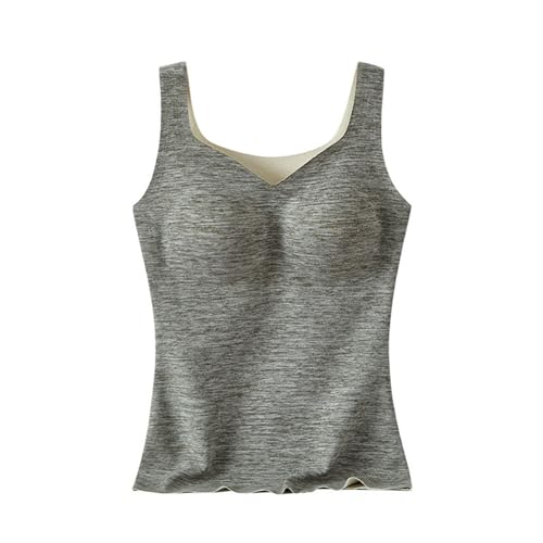 Cihdmfb Unterhemd Damen Slim Fit Warm BH-Hemd Blumen Spitze Stitching V-Ausschnitt Eingebauter BH Bügelloser Gepolstert Tank Tops für Frauen und Mädchen(C Grau,XL) von Cihdmfb