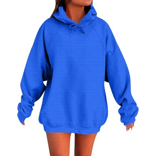 Cihdmfb Waffel Hoodie Damen Vintage Einfarbig Kapuzenpullover Winter Warm Sweatshirt mit Kapuze Teenager Mädchen Casual Langarm Pullover Sweatshirt Losoe Hoody mit Kapuze Oberteile Tops(Blau,5XL) von Cihdmfb