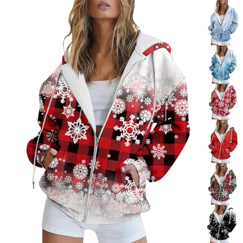 Cihdmfb Weihnachten Hoodie Damen Oversize Weihnachtsjacke Winter Weihnachten Rentier Druck Casual Weihnachtspullover Christmas Full Zip Sweatjacke Langarm Sweatshirt College Top(F Weiß,5XL) von Cihdmfb