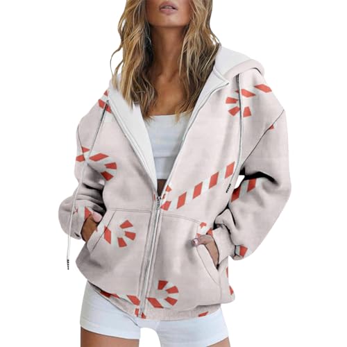 Cihdmfb Weihnachten Hoodie Damen Oversize Weihnachtsjacke Winter Weihnachten Rentier Druck Casual Weihnachtspullover Christmas Full Zip Sweatjacke Langarm Sweatshirt College Top(G Rosa,L) von Cihdmfb