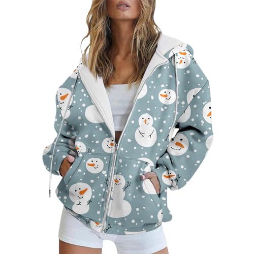 Cihdmfb Weihnachten Hoodie Damen Oversize Weihnachtsjacke Winter Weihnachten Rentier Druck Casual Weihnachtspullover Christmas Full Zip Sweatjacke Langarm Sweatshirt College Top(G d-1,XXL) von Cihdmfb