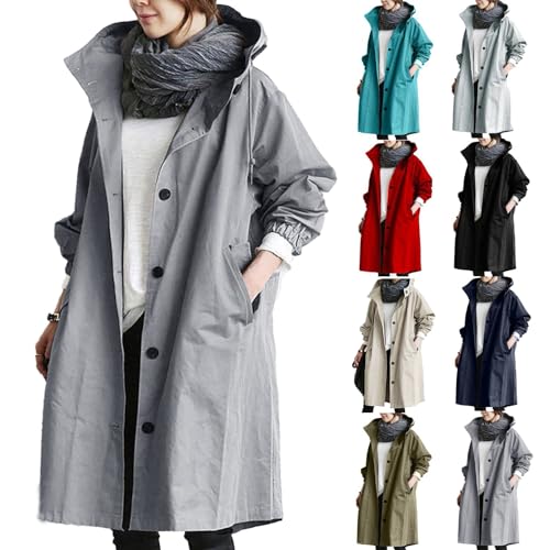 Cihdmfb Windbreaker Damen Elegant Einfarbig Langarm Lange Jacke Parka Leicht Jacke mit Kapuze Lang Übergangsjacke Atmungsaktiv Bequem Outdoorjacke Winddicht Mantel (D Armeegrün,5XL) von Cihdmfb