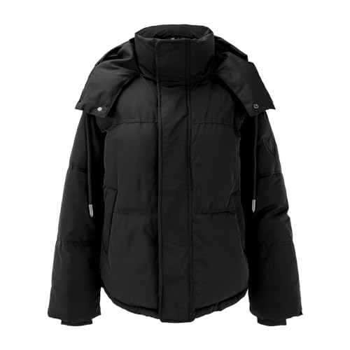 Cihdmfb Winterjacke Damen Elegant Einfarbig Lang Steppmantel Gefüttert Wintermantel Winter Jacke mit Kapuze Verdicken Gefüttert Warm Jacke Mantel mit ReißVerschlüSse und Knöpfe(E Schwarz,S) von Cihdmfb