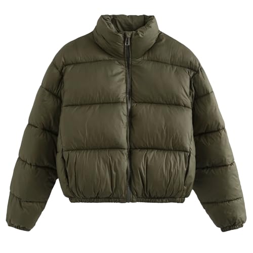 Cihdmfb Winterjacke Damen Kurz Steppjacke Basic Einfarbig Stehkragen Wintermantel Leicht Winter Warm Mit Reißverschluss Übergangsjacke Gefüttert Outdoor Rollkragen Langarm-Baumwolljacke(E Grün,M) von Cihdmfb