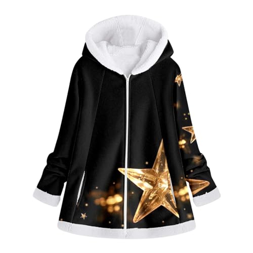 Cihdmfb Winterjacke Damen Lang Winter Weihnachten Druck Warm Dicke Fleecejacke Wintermantel Sweatjacke Langarm Hoodie Jacke Lose Cardigan Outwear Fleece Kapuzenjacke mit Taschen(B Gelb,L) von Cihdmfb