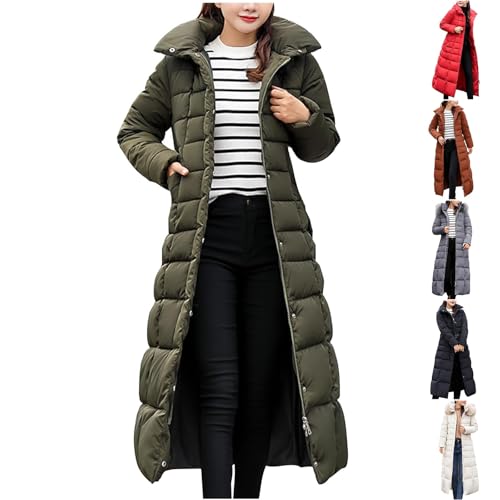 Cihdmfb Winterjacke Damen Lange Warm Übergangsmantel Oversize Winddicht Wintercoat Down Steppmantel Großer Pelzkragen Verdicken Wintermantel Quilted Jacket Leichte Casual Steppmantel(A AG,3XL) von Cihdmfb