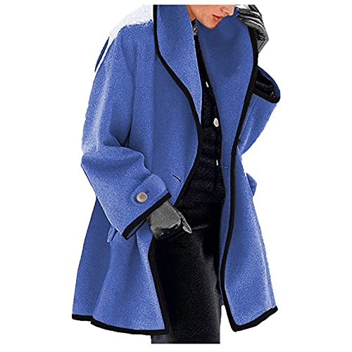 Cihdmfb Winterjacke Damen Lange Warme Wollmantel Winter Basic Einfarbige Trenchcoat Cardigan Wintermantel mit einem Knopf Langarm Shirts Übergangsjacke Windjacke Streetwear(A Blau,5XL) von Cihdmfb