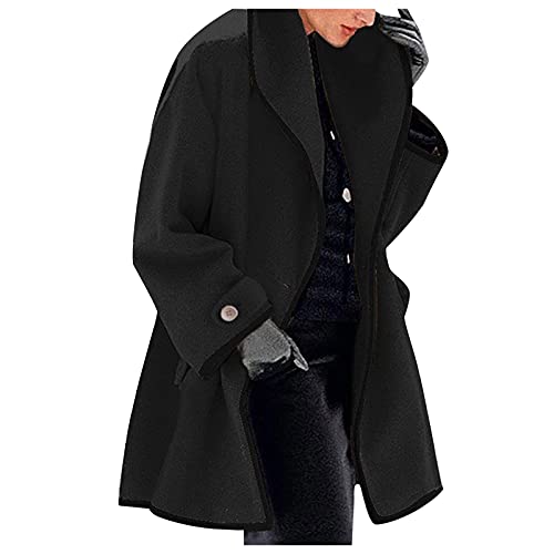 Cihdmfb Winterjacke Damen Lange Warme Wollmantel Winter Basic Einfarbige Trenchcoat Cardigan Wintermantel mit einem Knopf Langarm Shirts Übergangsjacke Windjacke Streetwear(A Schwarz,5XL) von Cihdmfb