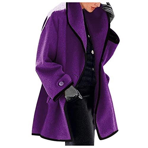 Cihdmfb Winterjacke Damen Lange Warme Wollmantel Winter Basic Einfarbige Trenchcoat Cardigan Wintermantel mit einem Knopf Langarm Shirts Übergangsjacke Windjacke Streetwear(B Violett,3XL) von Cihdmfb