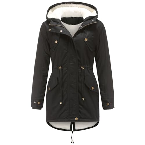 Cihdmfb Winterjacke Damen Winter Jacke mit Kapuze Verdicken Gefüttert Warm Jacke Parka Mantel Puffer mit ReißVerschlüSse Winterparka Dicke Warm Kunstfellkragen Kapuzenmantel mit Tasche(H Schwarz,5XL) von Cihdmfb