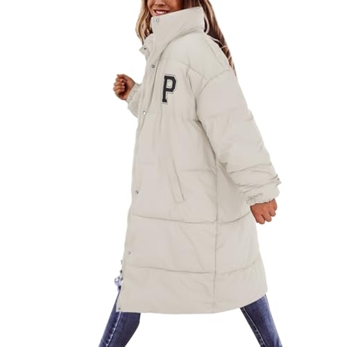 Cihdmfb Wintermantel Damen Lange Steppmantel Winterjacke mit Kapuze Winter Warm Parka Winddicht Jacke Steppjacke Trenchcoat Elegant Knielang Baumwolljacke Mantel mit Tasche(A Weiß,L) von Cihdmfb