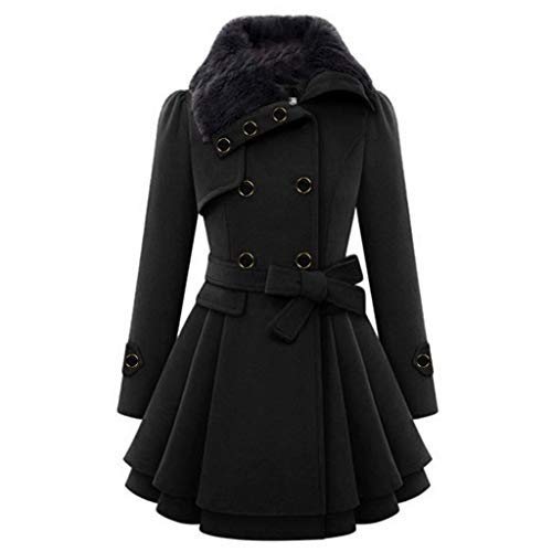 Cihdmfb Wintermantel Damen Winter Lange Zweireihige Wollmantel Revers Winterjacke Basic Einfarbig Dicke Warm Wintermantel Dicke Kapuzenjacke Lang Coat Outwear Mit Taschen und Kapuze(B Schwarz,M) von Cihdmfb