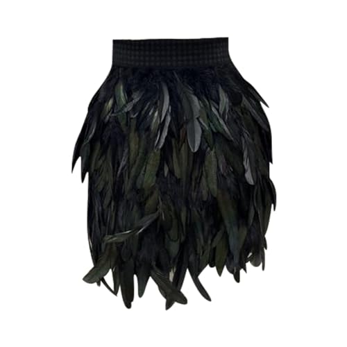 Faux Feder Rock Cihdmfb Damen Feder Rock Karnevalkostüm Elastische Taille Party Cosplay Minirock Karneval Party Rock Kurzer Federrock Tanz Rock Bühnenkostüm Feder Rock Minirock Tüllrock(C Schwarz,3XL) von Cihdmfb
