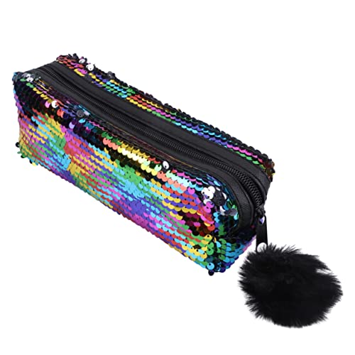 Ciieeo 1stk Federmäppchen Mit Pailletten Make-up Federmäppchen Glitzer Bleistiftbeutel Federmäppchen Aus Pailletten Glitzer-Make-up-Tasche Haarball Student Reißverschlusstasche Polyester von Ciieeo