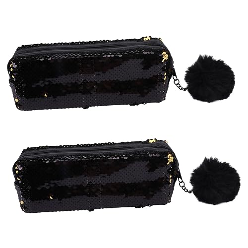 Ciieeo 2 STK Federmäppchenpaillettenfedermäppchenmakeuppencilcase Glitzer Geldbörse Für Kinder Glitzer-Make-up-Tasche Geldbörse Mit Pailletten Meerjungfrau Haarball Polyester Fräulein von Ciieeo