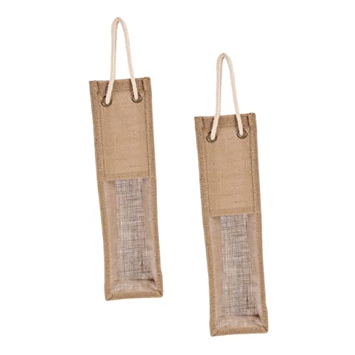 Ciieeo 2 Stück Jute Weinflaschen Tasche mit Transparentem Sichtfenster Rustikaler Flaschenbeutel mit Griffen Wiederverwendbar Geschenkverpackung für Weihnachten Hochzeit Party Praktische von Ciieeo