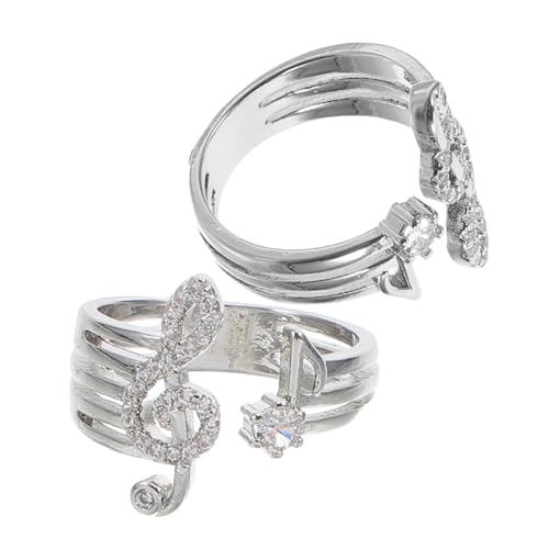Ciieeo 2 Stück Verstellbare Fingerringe Damen Musiknoten mit Diamanten Offenes Design Leichter Schmuck für Musikliebhaber Partys Kreative Geometrische Komfortabel und Vielseitig von Ciieeo