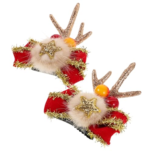 Ciieeo 2St Geweih Haarspange Elch-Hirsch-Hörner-Haarspangen Süße Geweih-Kopfschmuck-Haarnadel haarschmuck für damen weihnachts haarschmuck Hirschgeweih Haarnadel Geweihclips Stoff rot von Ciieeo