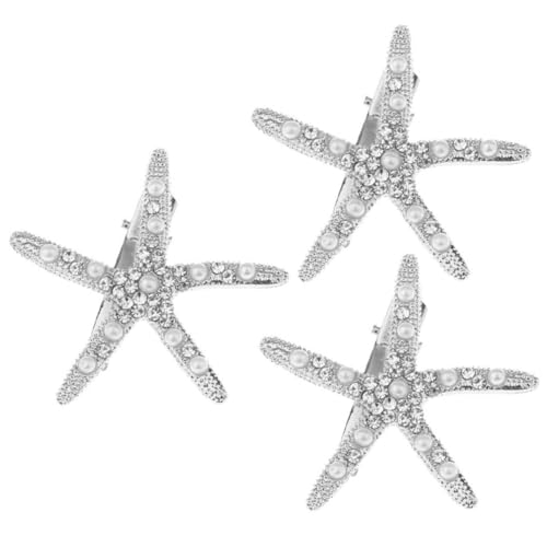 Ciieeo 3stücke Seestern-haarspangen Mit Strasssteinen Haarspangen Für Hochzeiten Kopfschmuck Für Damen Seitliche Für Damen Bling- Für Bräute von Ciieeo