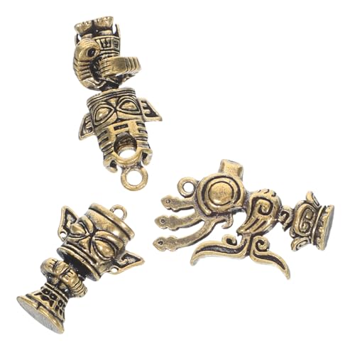 Ciieeo 3 Stück Teiliges Sanxingdui Schlüsselanhänger Messing Vintage Anhänger für Auto Schlüssel DIY Schmuck Bastelanhänger Kulturelle Miniatur Figur Anhänger von Ciieeo